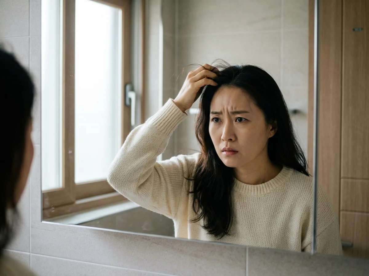 겨울 두피케어 탈모 고민하는 여성