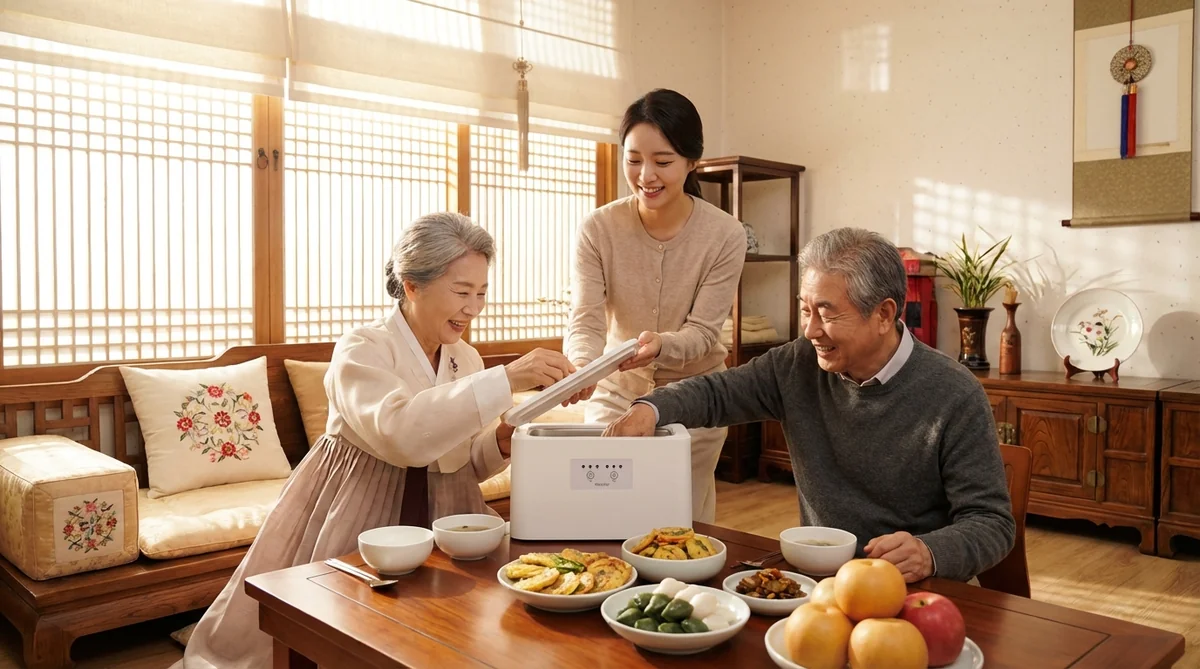 부모님 명절 선물 파라핀 베스 명절 가족 사용 장면