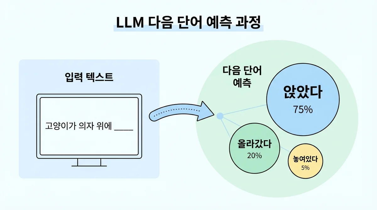 LLM 다음 단어 예측 원리 다이어그램