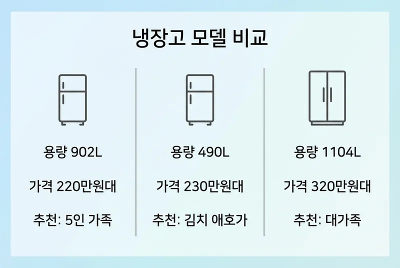 비스포크냉장고 모델별 비교 인포그래픽