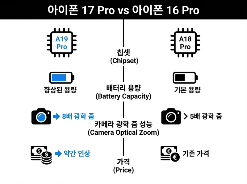 아이폰 17 Pro vs 16 Pro 스펙 비교 인포그래픽
