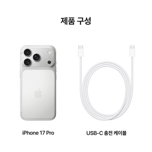 아이폰 17 Pro 구성품 (본체와 USB-C 케이블)