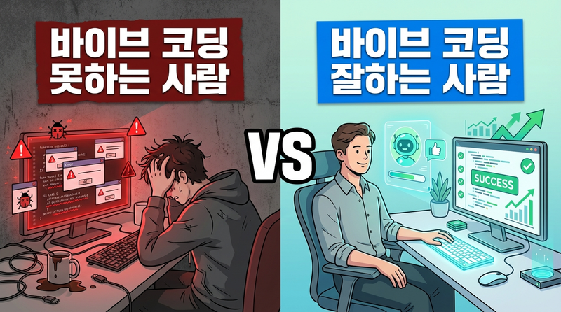 바이브 코딩 못하는 사람 VS 잘하는 사람 비교 썸네일