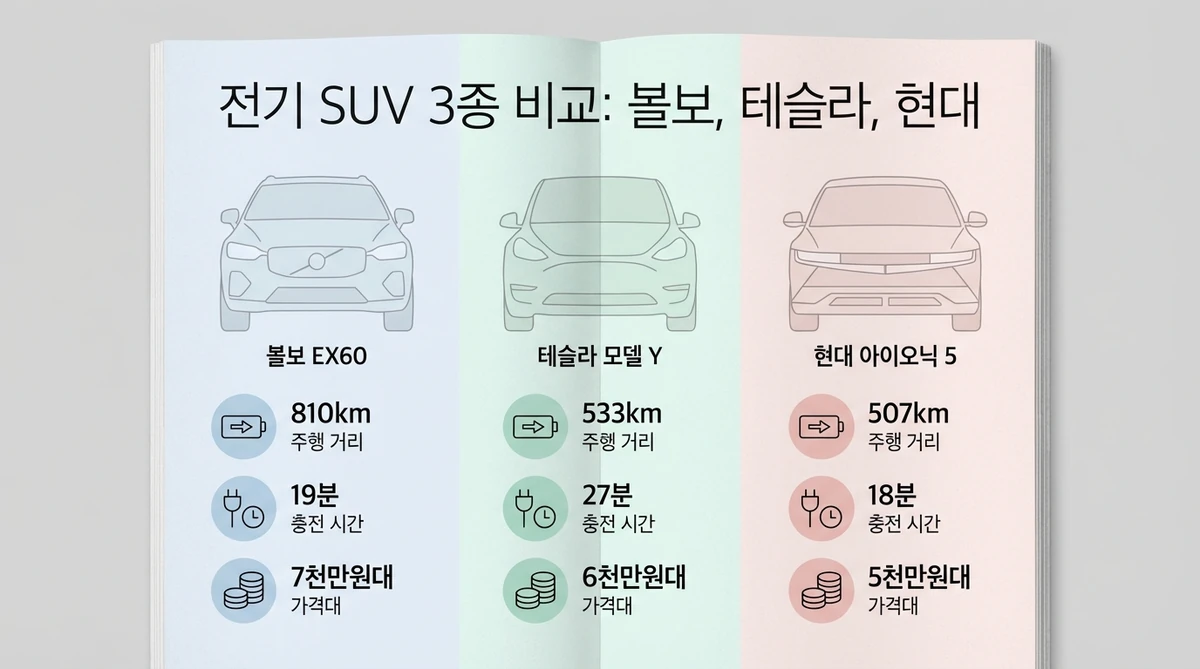 볼보 EX60 vs 테슬라 모델Y vs 현대 아이오닉5 비교