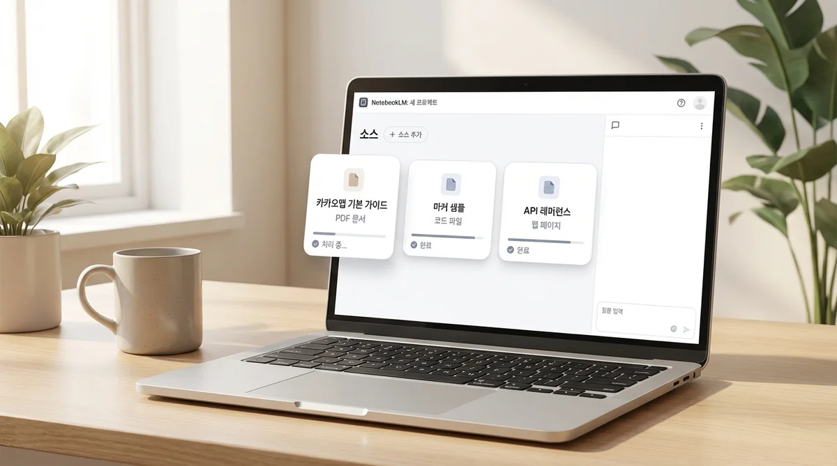 NotebookLM API 문서 소스 추가 화면