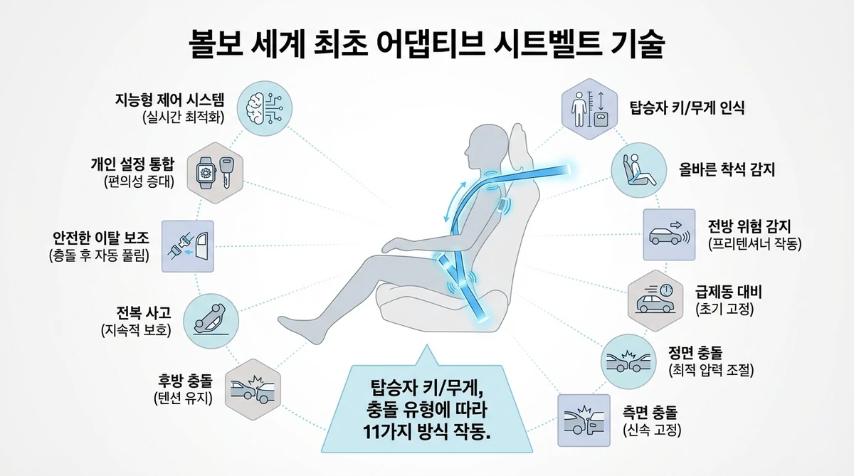 볼보 어댑티브 안전벨트 11가지 작동 방식