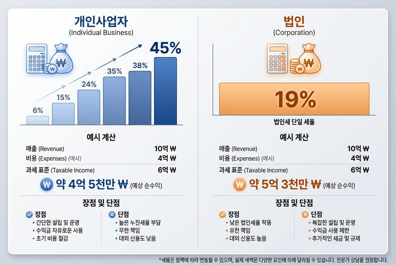 개인사업자와 법인사업자 세율 비교 인포그래픽