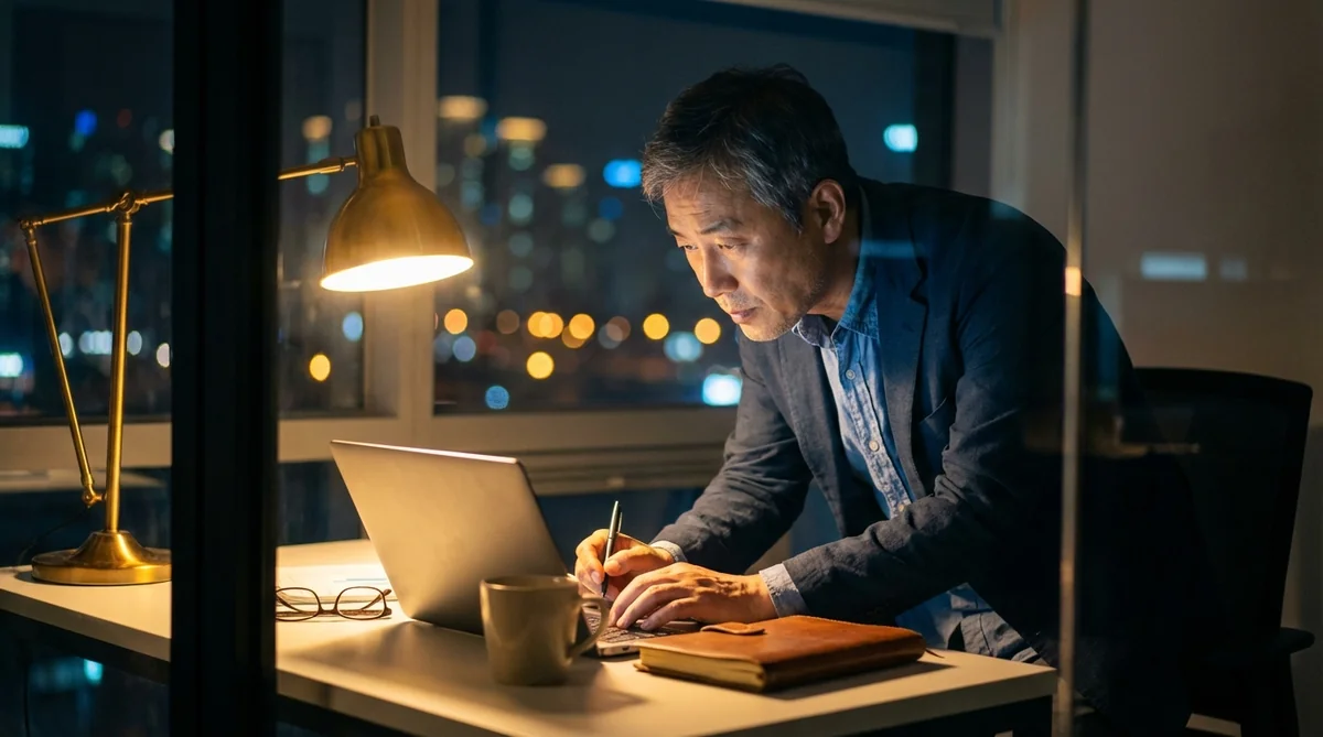 직원들에게 진심 어린 메시지를 작성하는 리더의 모습