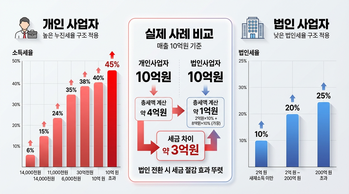 개인사업자와 법인사업자 세율 비교 인포그래픽
