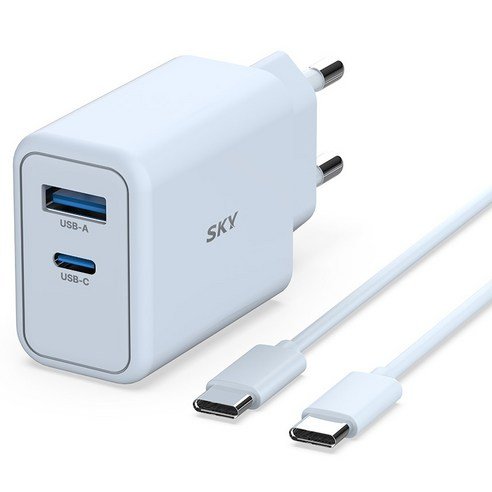SKY 필 GaN 초고속 충전기 25W 제품 이미지 - 듀얼 포트 USB-A와 USB-C