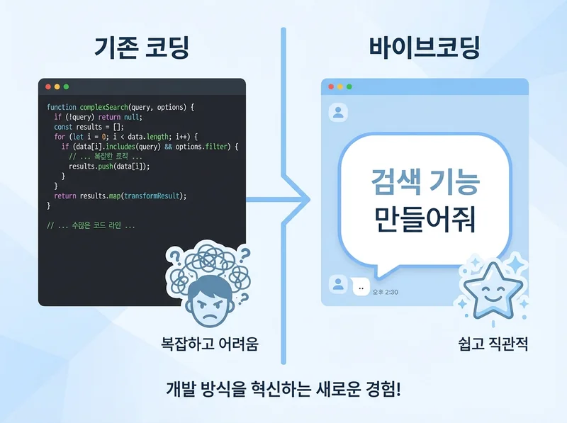 바이브코딩 vs 기존 코딩 비교 인포그래픽