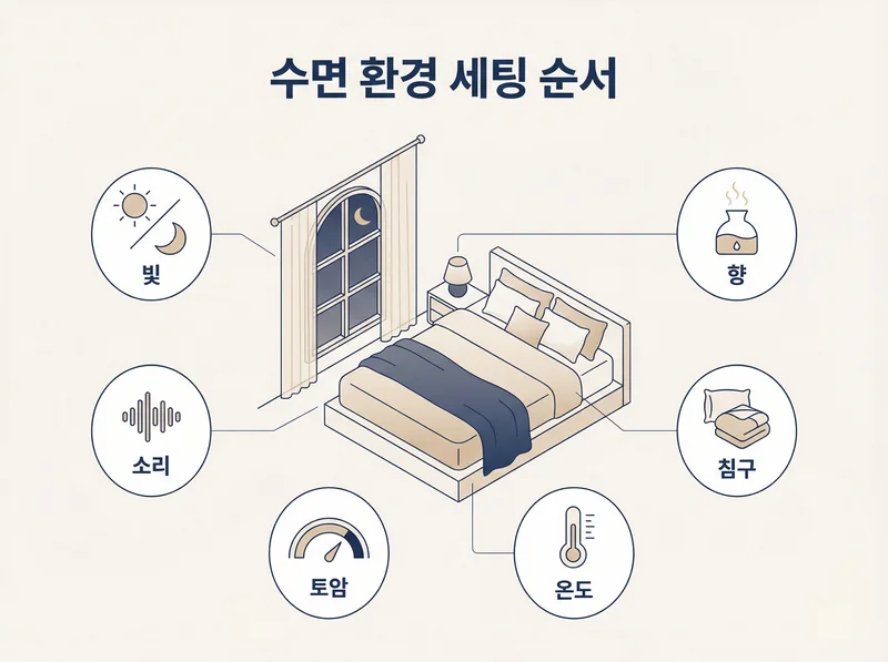 수면 환경 세팅 순서: 빛, 소리, 온도, 침구, 향