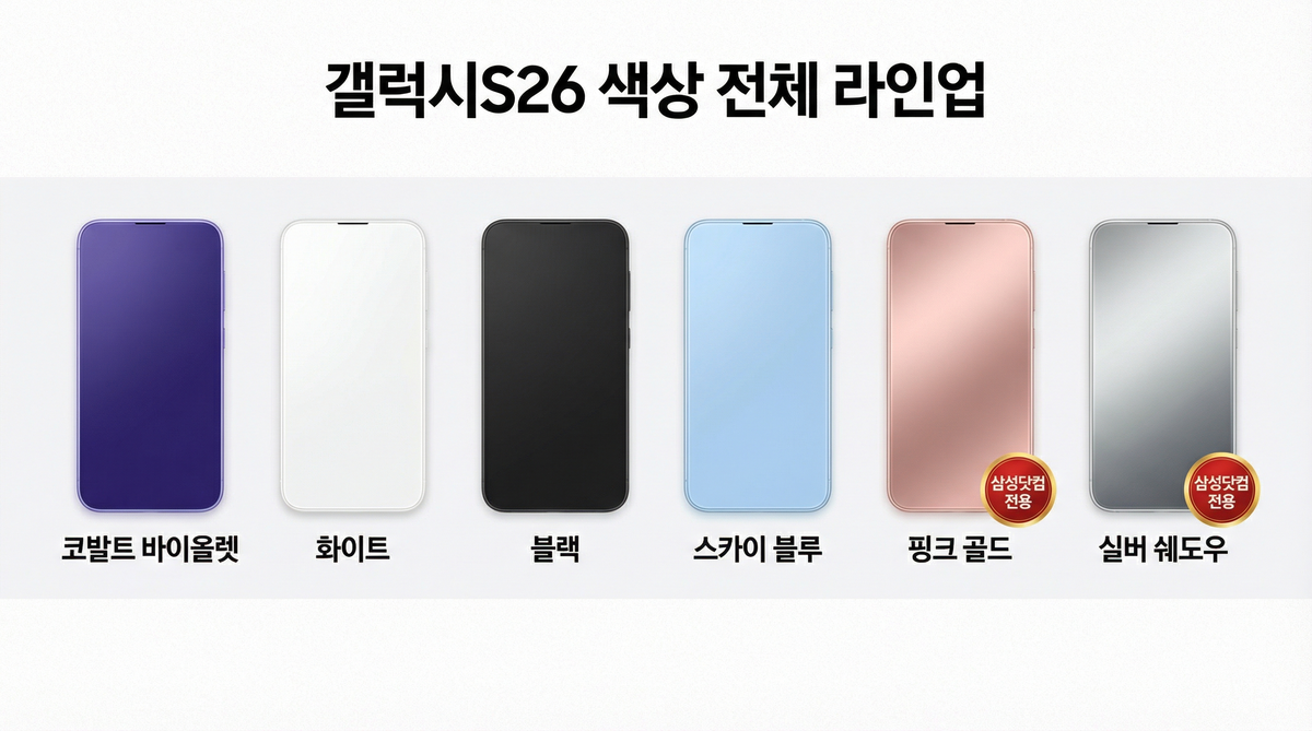 갤럭시S26 색상 6가지 팔레트 비교 이미지