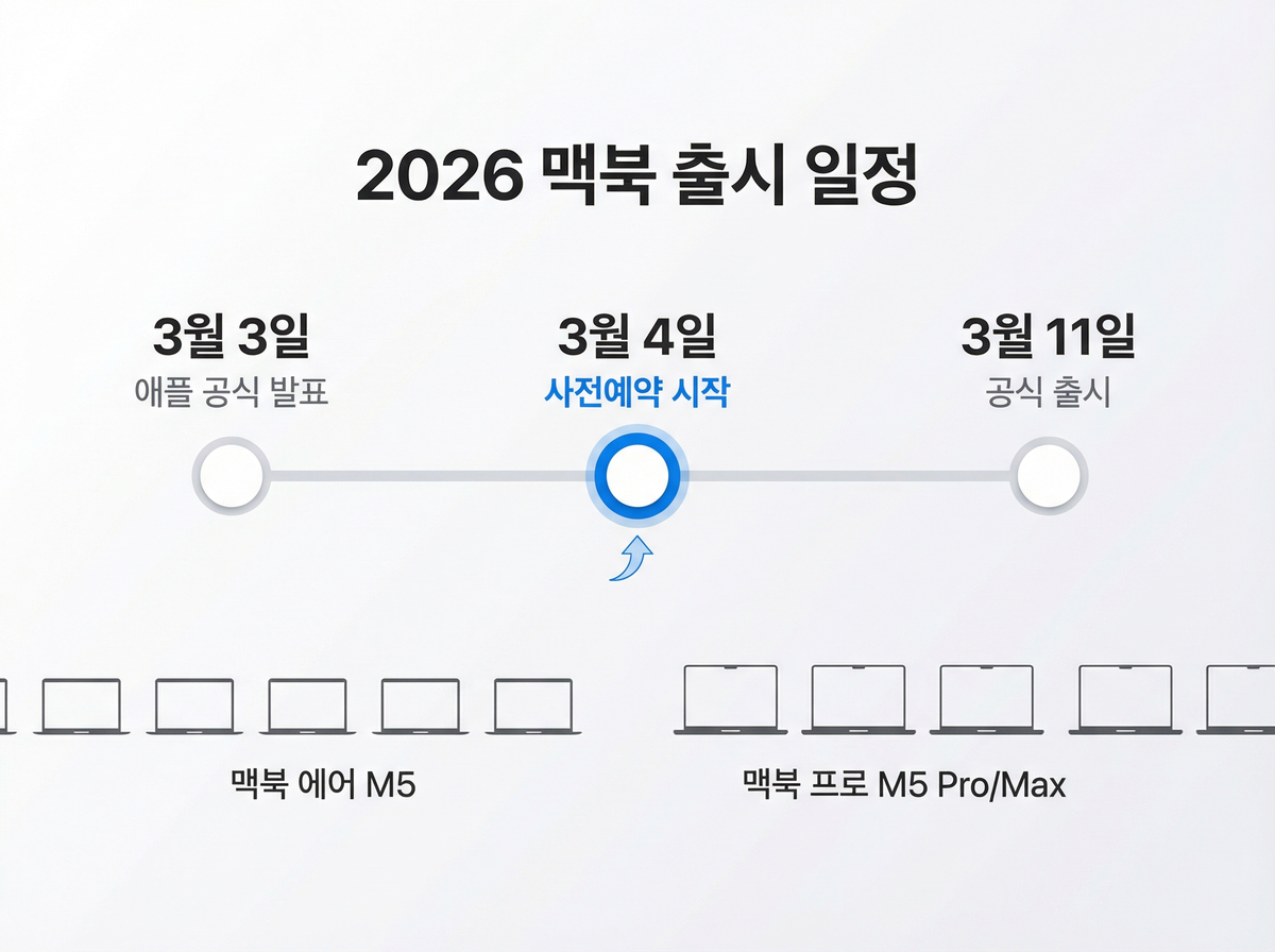 2026 맥북 출시일 타임라인, 맥북 에어 M5 사전예약 일정