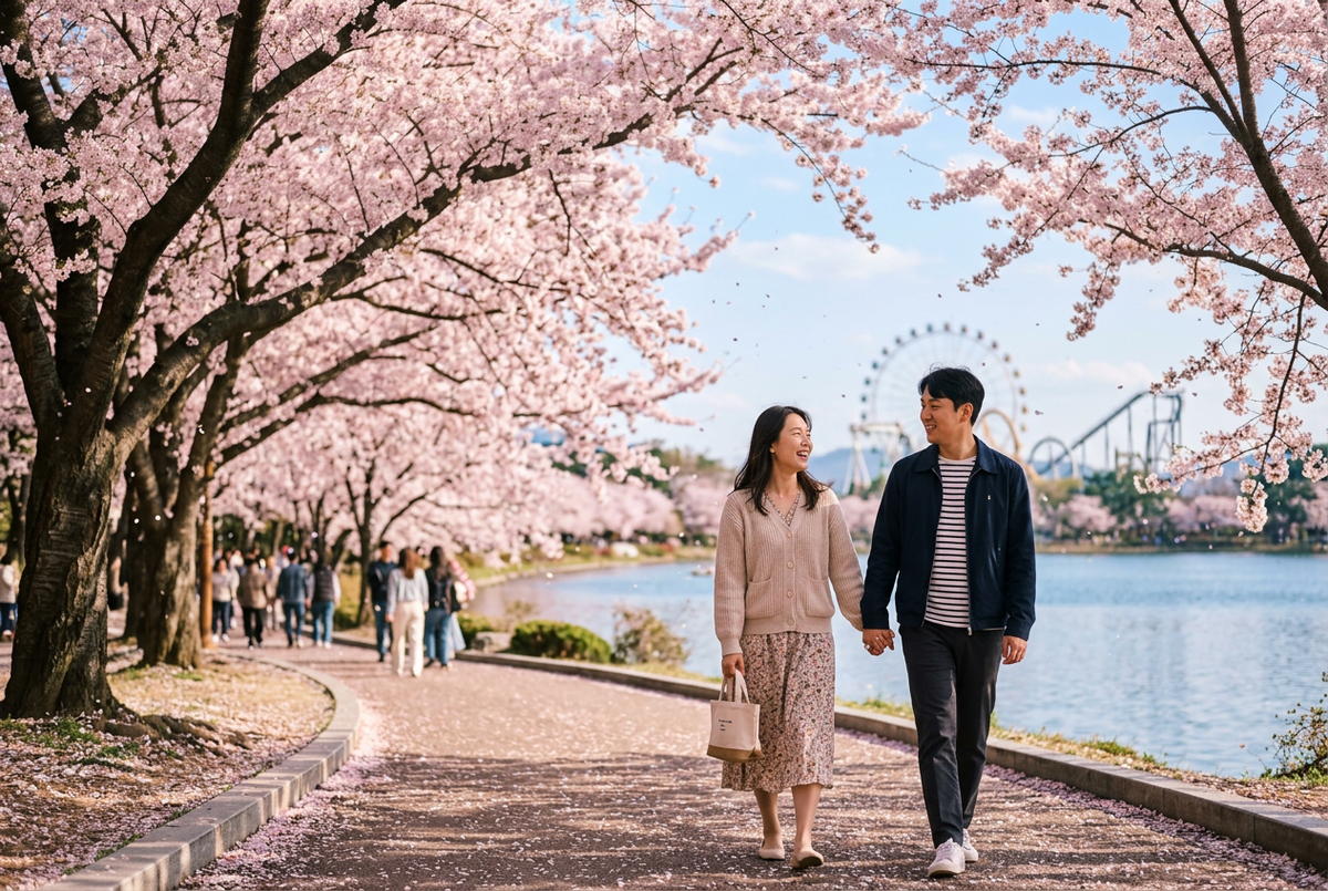 경주 봄 벚꽃 나들이 보문관광단지 경주월드 배경