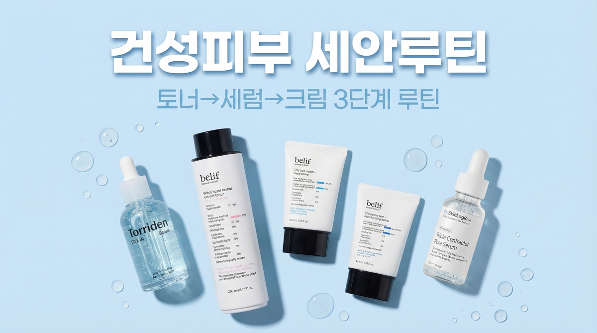 건성피부 세안루틴 토너 세럼 크림 3단계 루틴