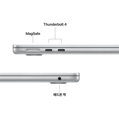 맥북에어 M5 포트 구성: MagSafe 3, Thunderbolt 4 x2, 헤드폰 잭