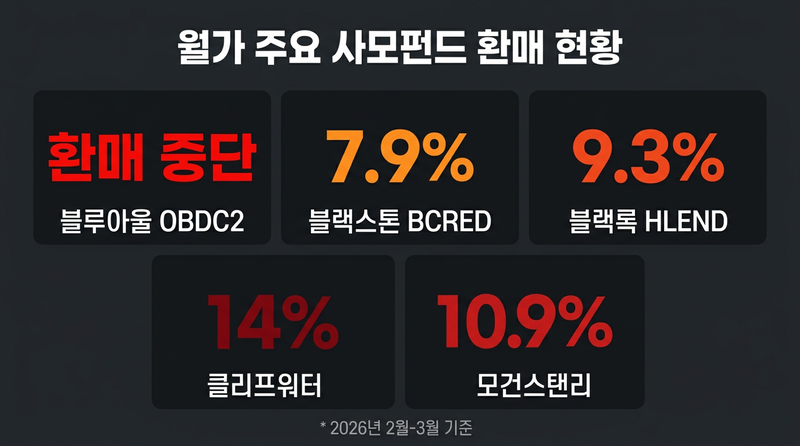 블랙스톤 블랙록 사모펀드 환매 현황 비교 - 월가 사모신용 위기 통계 인포그래픽