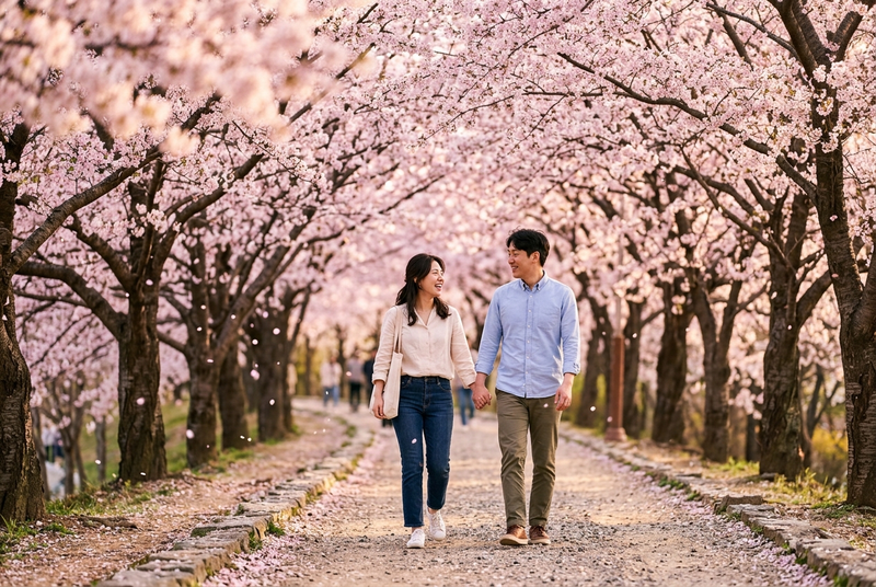 한국 벚꽃 터널, 벚꽃 명소 산책, 봄 나들이