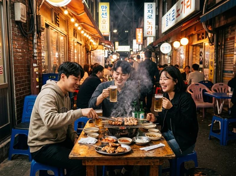 을지로 야장 힙지로 숯불 닭바베큐 야장 밤 분위기