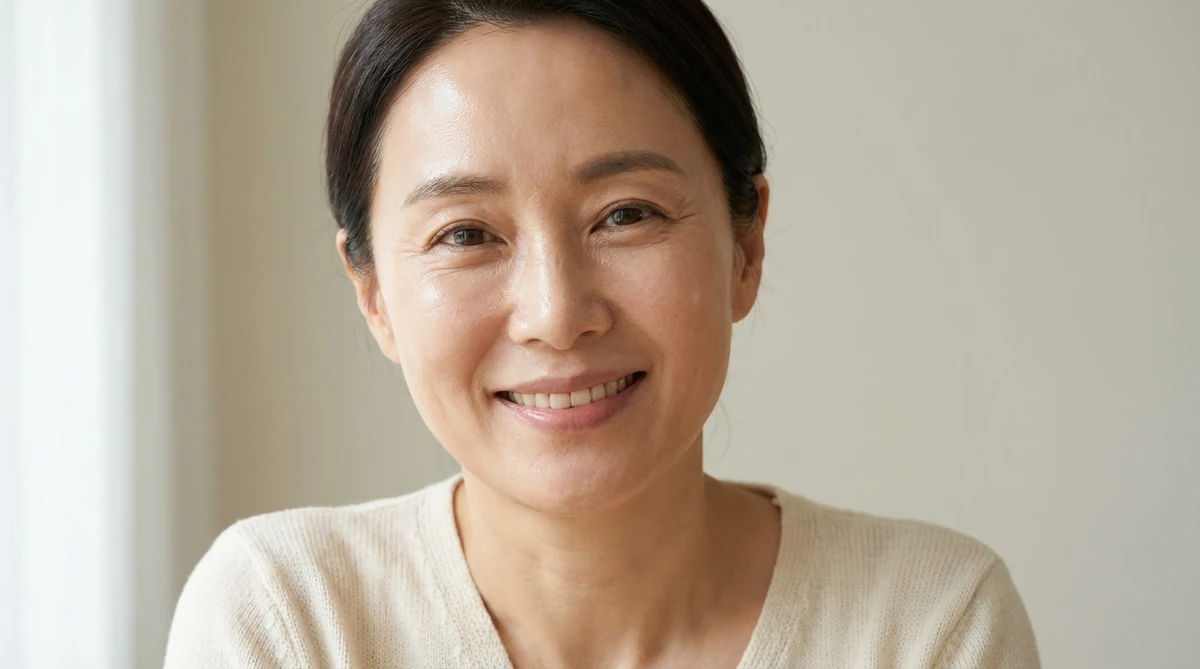 40대 50대 안티에이징 크림 효과 - 건강한 피부의 여성