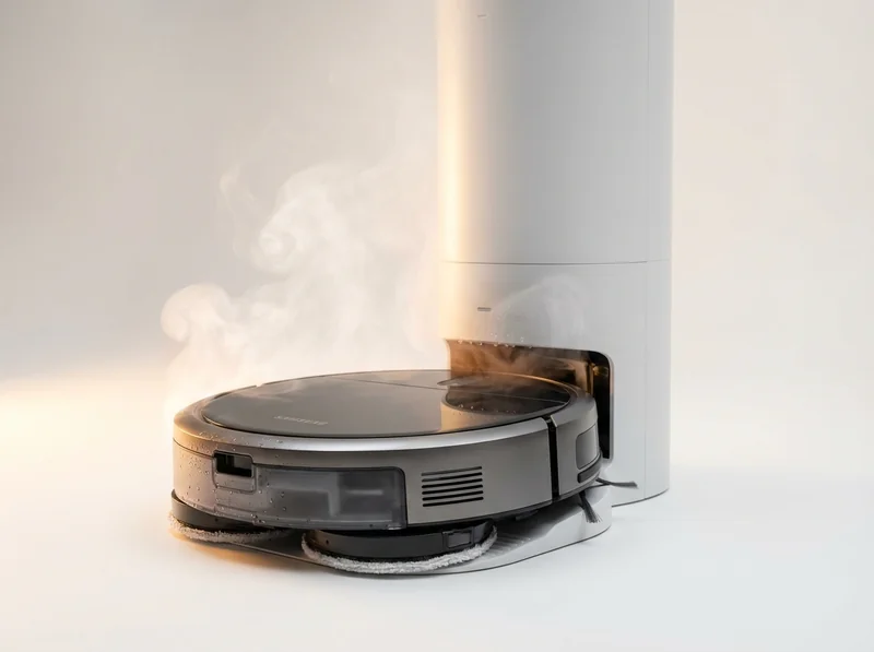 비스포크 스팀 청정스테이션에서 100도 스팀 살균이 진행되는 모습