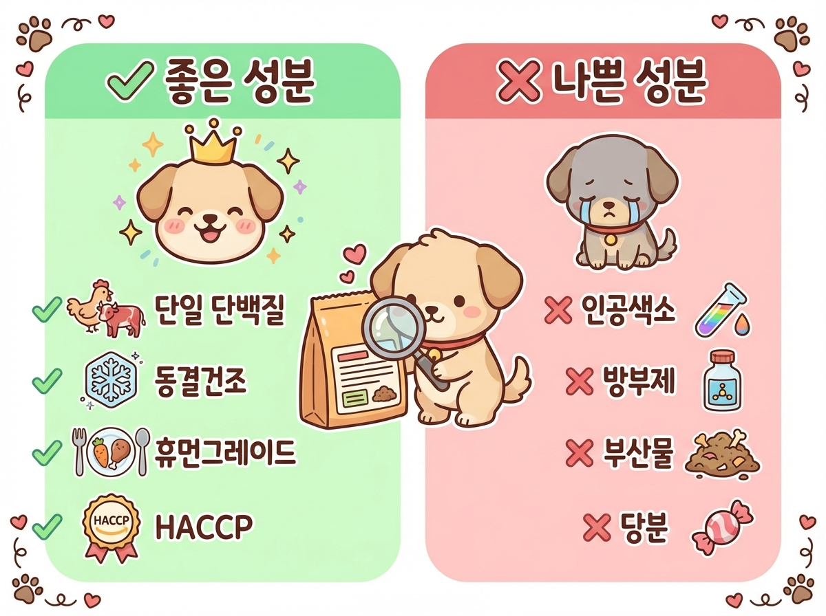 강아지 간식 좋은 성분 vs 피해야 할 성분 비교