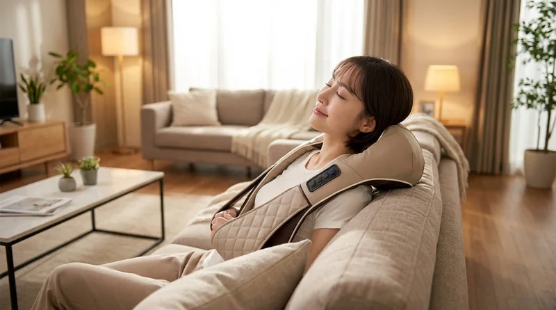 휴플러스 목어깨 마사지기 사용 모습