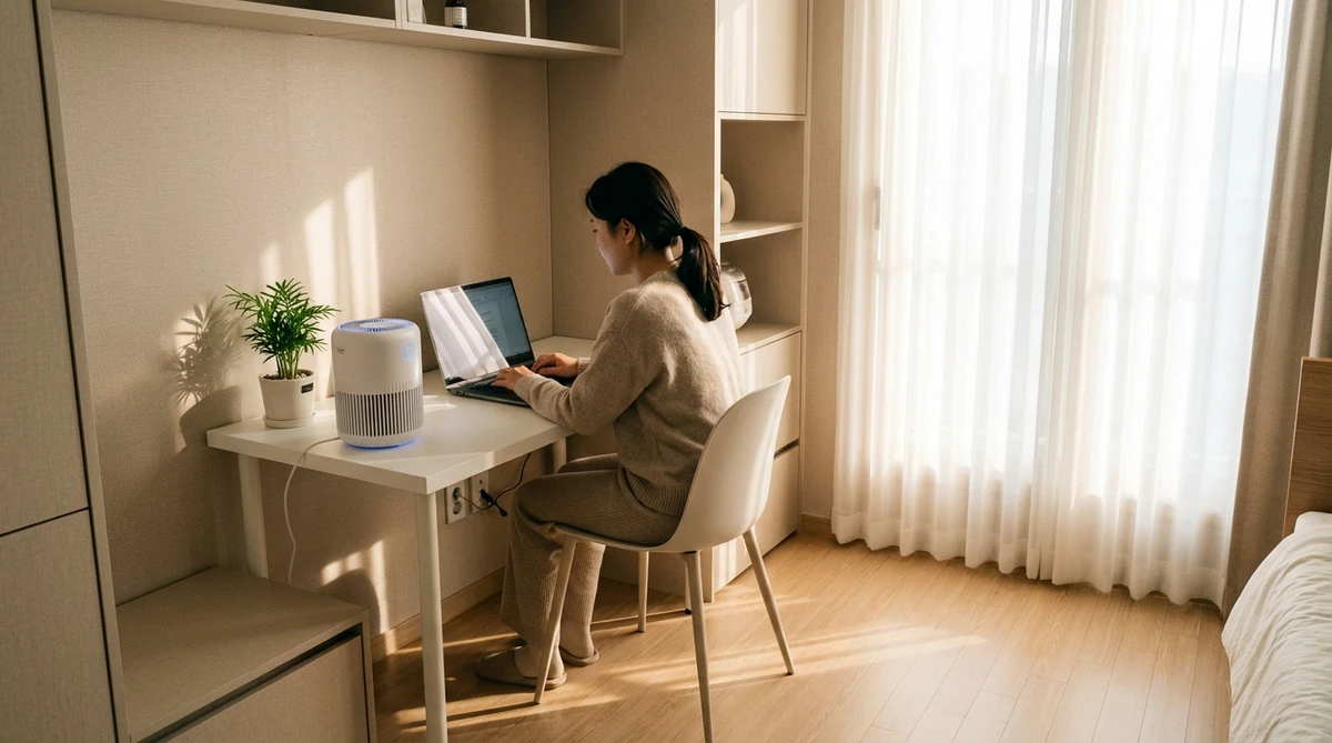 1인가구 공기청정기 오아 퓨어 미니 원룸 사용 모습