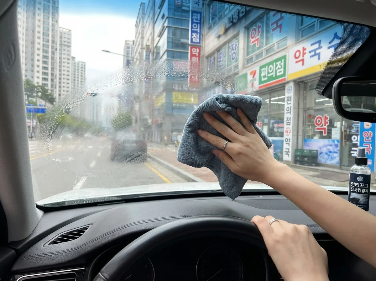 유리에 김서림방지제 도포