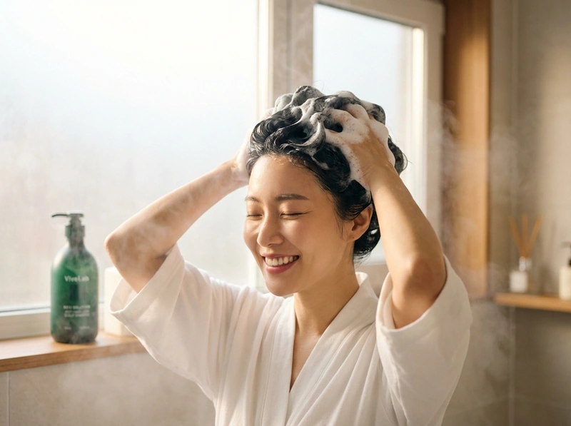 두피 케어 샴푸 사용 모습 풍성한 거품